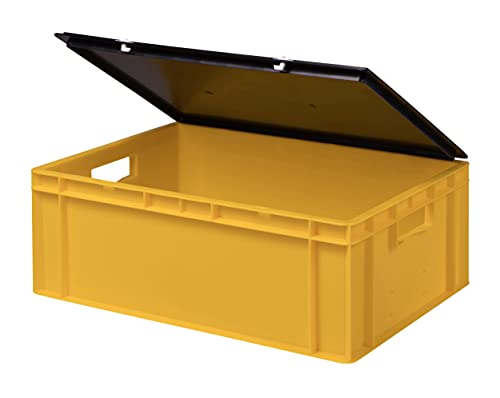 1a-TopStore Stabile Profi Aufbewahrungsbox Stapelbox Eurobox Stapelkiste mit Deckel, Kunststoffkiste lieferbar in 5 Farben und 21 Größen für Industrie, Gewerbe, Haushalt (gelb, 60x40x22 cm) von 1a-TopStore