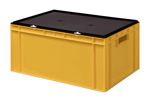 1a-TopStore Stabile Profi Aufbewahrungsbox Stapelbox Eurobox Stapelkiste mit Deckel, Kunststoffkiste lieferbar in 5 Farben und 21 Größen für Industrie, Gewerbe, Haushalt (gelb, 60x40x28 cm) von 1a-TopStore