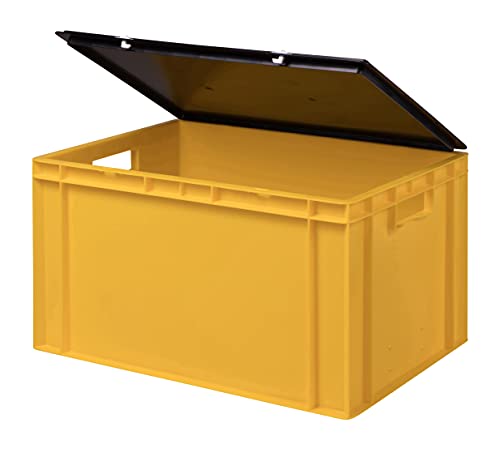 1a-TopStore Stabile Profi Aufbewahrungsbox Stapelbox Eurobox Stapelkiste mit Deckel, Kunststoffkiste lieferbar in 5 Farben und 21 Größen für Industrie, Gewerbe, Haushalt (gelb, 60x40x33 cm) von 1a-TopStore