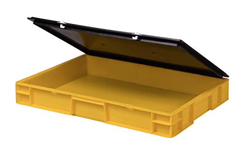 1a-TopStore Stabile Profi Aufbewahrungsbox Stapelbox Eurobox Stapelkiste mit Deckel, Kunststoffkiste lieferbar in 5 Farben und 21 Größen für Industrie, Gewerbe, Haushalt (gelb, 60x40x8 cm) von 1a-TopStore