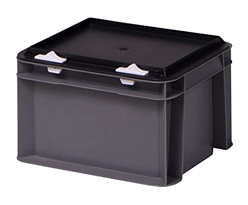 1a-TopStore Stabile Profi Aufbewahrungsbox Stapelbox Eurobox Stapelkiste mit Deckel, Kunststoffkiste lieferbar in 5 Farben und 21 Größen für Industrie, Gewerbe, Haushalt (grau, 20x15x13 cm) von 1a-TopStore