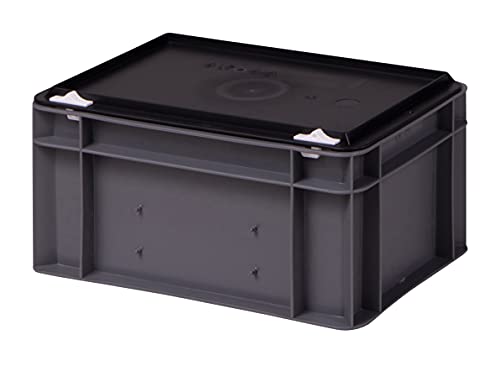 1a-TopStore Stabile Profi Aufbewahrungsbox Stapelbox Eurobox Stapelkiste mit Deckel, Kunststoffkiste lieferbar in 5 Farben und 21 Größen für Industrie, Gewerbe, Haushalt (grau, 30x20x15 cm) von 1a-TopStore