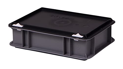 1a-TopStore Stabile Profi Aufbewahrungsbox Stapelbox Eurobox Stapelkiste mit Deckel, Kunststoffkiste lieferbar in 5 Farben und 21 Größen für Industrie, Gewerbe, Haushalt (grau, 30x20x8 cm) von 1a-TopStore