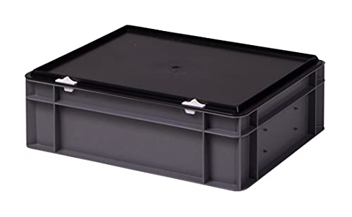 1a-TopStore Stabile Profi Aufbewahrungsbox Stapelbox Eurobox Stapelkiste mit Deckel, Kunststoffkiste lieferbar in 5 Farben und 21 Größen für Industrie, Gewerbe, Haushalt (grau, 40x30x13 cm) von 1a-TopStore