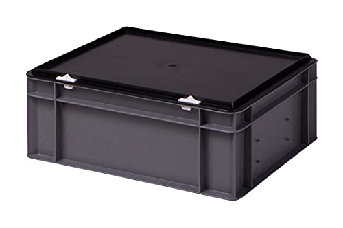 1a-TopStore Stabile Profi Aufbewahrungsbox Stapelbox Eurobox Stapelkiste mit Deckel, Kunststoffkiste lieferbar in 5 Farben und 21 Größen für Industrie, Gewerbe, Haushalt (grau, 40x30x15 cm) von 1a-TopStore
