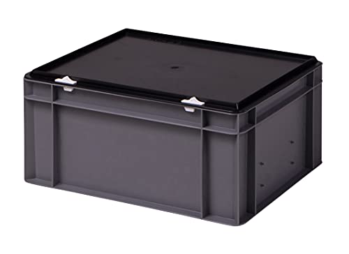 1a-TopStore Stabile Profi Aufbewahrungsbox Stapelbox, grau, mit schwarzem Deckel, 40x30x18 cm, für Industrie, Gewerbe, Haushalt von 1a-TopStore