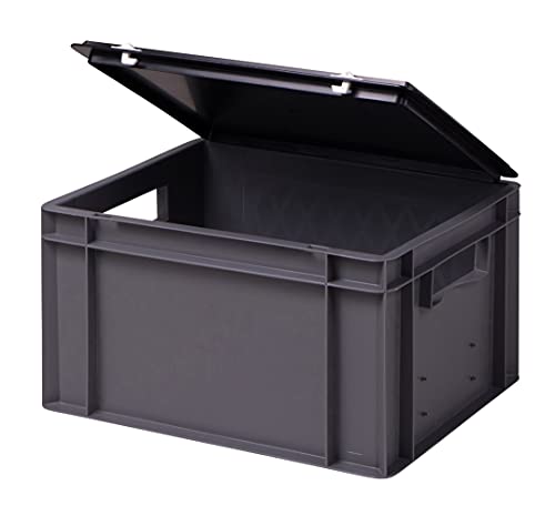 1a-TopStore Stabile Profi Aufbewahrungsbox Stapelbox Eurobox Stapelkiste mit Deckel, Kunststoffkiste lieferbar in 5 Farben und 21 Größen für Industrie, Gewerbe, Haushalt (grau, 40x30x22 cm) von 1a-TopStore