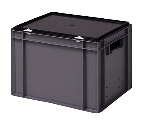 1a-TopStore Stabile Profi Aufbewahrungsbox Stapelbox Eurobox Stapelkiste mit Deckel, Kunststoffkiste lieferbar in 5 Farben und 21 Größen für Industrie, Gewerbe, Haushalt (grau, 40x30x28 cm) von 1a-TopStore