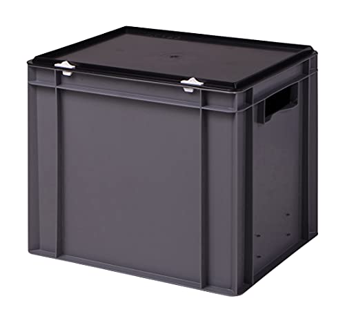 1a-TopStore Stabile Profi Aufbewahrungsbox Stapelbox Eurobox Stapelkiste mit Deckel, Kunststoffkiste lieferbar in 5 Farben und 21 Größen für Industrie, Gewerbe, Haushalt (grau, 40x30x33 cm) von 1a-TopStore