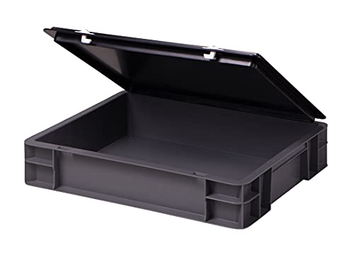 1a-TopStore Stabile Profi Aufbewahrungsbox Stapelbox Eurobox Stapelkiste mit Deckel, Kunststoffkiste lieferbar in 5 Farben und 21 Größen für Industrie, Gewerbe, Haushalt (grau, 40x30x8 cm) von 1a-TopStore