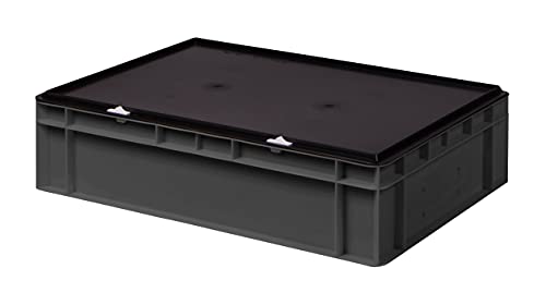 1a-TopStore Stabile Profi Aufbewahrungsbox Stapelbox Eurobox Stapelkiste mit Deckel, Kunststoffkiste lieferbar in 5 Farben und 21 Größen für Industrie, Gewerbe, Haushalt (grau, 60x40x15 cm) von 1a-TopStore