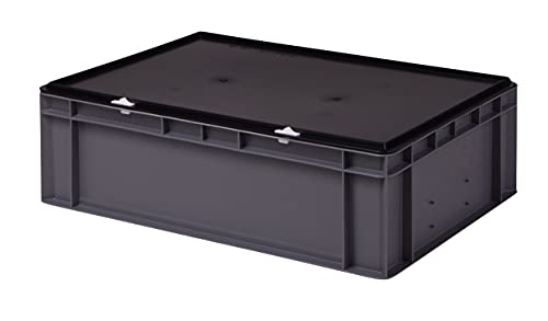 1a-TopStore Stabile Profi Aufbewahrungsbox Stapelbox Eurobox Stapelkiste mit Deckel, Kunststoffkiste lieferbar in 5 Farben und 21 Größen für Industrie, Gewerbe, Haushalt (grau, 60x40x18 cm) von 1a-TopStore