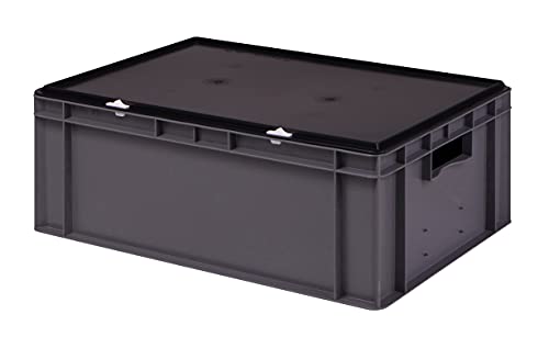1a-TopStore Stabile Profi Aufbewahrungsbox Stapelbox Eurobox Stapelkiste mit Deckel, Kunststoffkiste lieferbar in 5 Farben und 21 Größen für Industrie, Gewerbe, Haushalt (grau, 60x40x22 cm) von 1a-TopStore