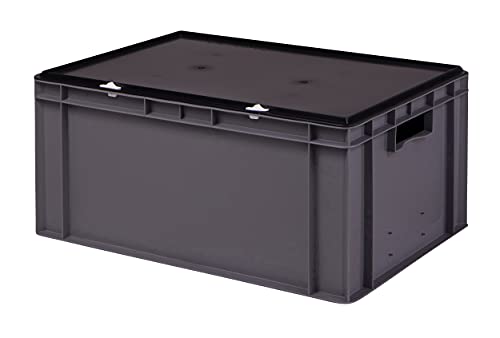 1a-TopStore Stabile Profi Aufbewahrungsbox Stapelbox Eurobox Stapelkiste mit Deckel, Kunststoffkiste lieferbar in 5 Farben und 21 Größen für Industrie, Gewerbe, Haushalt (grau, 60x40x28 cm) von 1a-TopStore