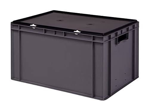 1a-TopStore Stabile Profi Aufbewahrungsbox Stapelbox Eurobox Stapelkiste mit Deckel, Kunststoffkiste lieferbar in 5 Farben und 21 Größen für Industrie, Gewerbe, Haushalt (grau, 60x40x33 cm) von 1a-TopStore