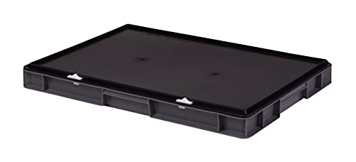 1a-TopStore Stabile Profi Aufbewahrungsbox Stapelbox Eurobox Stapelkiste mit Deckel, Kunststoffkiste lieferbar in 5 Farben und 21 Größen für Industrie, Gewerbe, Haushalt (grau, 60x40x6 cm) von 1a-TopStore