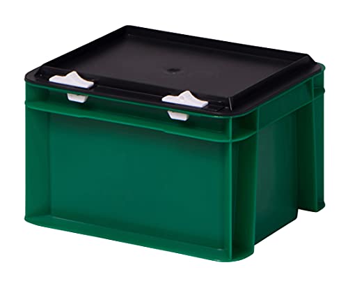 1a-TopStore Stabile Profi Aufbewahrungsbox Stapelbox Eurobox Stapelkiste mit Deckel, Kunststoffkiste lieferbar in 5 Farben und 21 Größen für Industrie, Gewerbe, Haushalt (grün, 20x15x13 cm) von 1a-TopStore