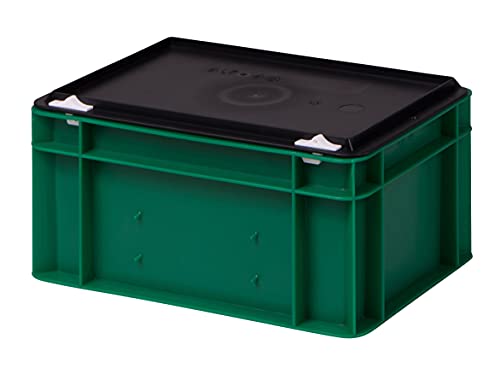 1a-TopStore Stabile Profi Aufbewahrungsbox Stapelbox Eurobox Stapelkiste mit Deckel, Kunststoffkiste lieferbar in 5 Farben und 21 Größen für Industrie, Gewerbe, Haushalt (grün, 30x20x15 cm) von 1a-TopStore