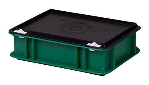 1a-TopStore Stabile Profi Aufbewahrungsbox Stapelbox Eurobox Stapelkiste mit Deckel, Kunststoffkiste lieferbar in 5 Farben und 21 Größen für Industrie, Gewerbe, Haushalt (grün, 30x20x8 cm) von 1a-TopStore