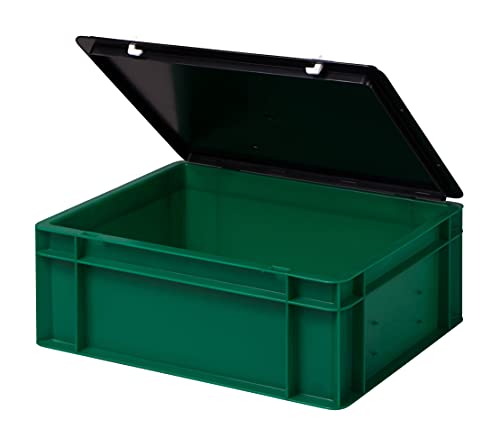 1a-TopStore Stabile Profi Aufbewahrungsbox Stapelbox Eurobox Stapelkiste mit Deckel, Kunststoffkiste lieferbar in 5 Farben und 21 Größen für Industrie, Gewerbe, Haushalt (grün, 40x30x15 cm) von 1a-TopStore