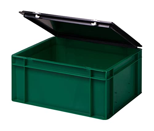 1a-TopStore Stabile Profi Aufbewahrungsbox Stapelbox Eurobox Stapelkiste mit Deckel, Kunststoffkiste lieferbar in 5 Farben und 21 Größen für Industrie, Gewerbe, Haushalt (grün, 40x30x18 cm) von 1a-TopStore