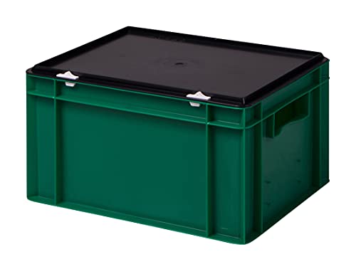 1a-TopStore Stabile Profi Aufbewahrungsbox Stapelbox Eurobox Stapelkiste mit Deckel, Kunststoffkiste lieferbar in 5 Farben und 21 Größen für Industrie, Gewerbe, Haushalt (grün, 40x30x22 cm) von 1a-TopStore