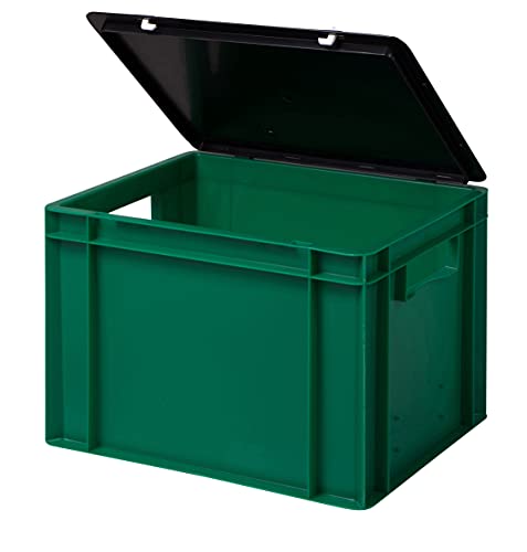 1a-TopStore Stabile Profi Aufbewahrungsbox Stapelbox Eurobox Stapelkiste mit Deckel, Kunststoffkiste lieferbar in 5 Farben und 21 Größen für Industrie, Gewerbe, Haushalt (grün, 40x30x28 cm) von 1a-TopStore