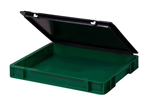 1a-TopStore Stabile Profi Aufbewahrungsbox Stapelbox Eurobox Stapelkiste mit Deckel, Kunststoffkiste lieferbar in 5 Farben und 21 Größen für Industrie, Gewerbe, Haushalt (grün, 40x30x6 cm) von 1a-TopStore