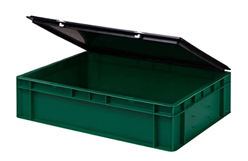 1a-TopStore Stabile Profi Aufbewahrungsbox Stapelbox Eurobox Stapelkiste mit Deckel, Kunststoffkiste lieferbar in 5 Farben und 21 Größen für Industrie, Gewerbe, Haushalt (grün, 60x40x13 cm) von 1a-TopStore