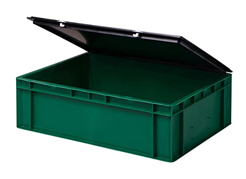 1a-TopStore Stabile Profi Aufbewahrungsbox Stapelbox Eurobox Stapelkiste mit Deckel, Kunststoffkiste lieferbar in 5 Farben und 21 Größen für Industrie, Gewerbe, Haushalt (grün, 60x40x18 cm) von 1a-TopStore