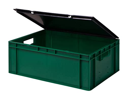 1a-TopStore Stabile Profi Aufbewahrungsbox Stapelbox Eurobox Stapelkiste mit Deckel, Kunststoffkiste lieferbar in 5 Farben und 21 Größen für Industrie, Gewerbe, Haushalt (grün, 60x40x22 cm) von 1a-TopStore