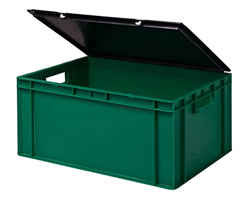 1a-TopStore Stabile Profi Aufbewahrungsbox Stapelbox Eurobox Stapelkiste mit Deckel, Kunststoffkiste lieferbar in 5 Farben und 21 Größen für Industrie, Gewerbe, Haushalt (grün, 60x40x28 cm) von 1a-TopStore