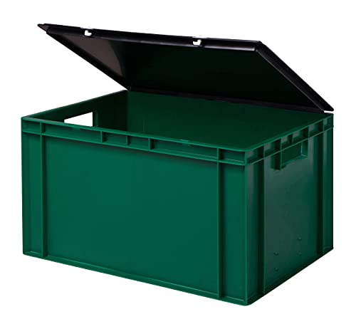 1a-TopStore Stabile Profi Aufbewahrungsbox Stapelbox Eurobox Stapelkiste mit Deckel, Kunststoffkiste lieferbar in 5 Farben und 21 Größen für Industrie, Gewerbe, Haushalt (grün, 60x40x33 cm) von 1a-TopStore