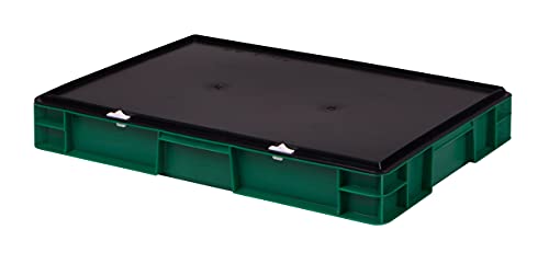 1a-TopStore Stabile Profi Aufbewahrungsbox Stapelbox Eurobox Stapelkiste mit Deckel, Kunststoffkiste lieferbar in 5 Farben und 21 Größen für Industrie, Gewerbe, Haushalt (grün, 60x40x8 cm) von 1a-TopStore