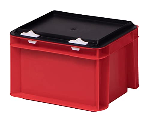 1a-TopStore Stabile Profi Aufbewahrungsbox Stapelbox Eurobox Stapelkiste mit Deckel, Kunststoffkiste lieferbar in 5 Farben und 21 Größen für Industrie, Gewerbe, Haushalt (rot, 20x15x13 cm) von 1a-TopStore