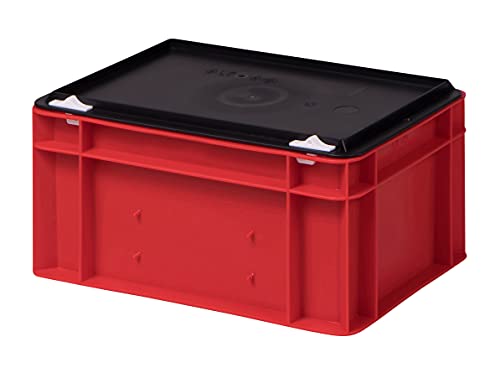 1a-TopStore Stabile Profi Aufbewahrungsbox Stapelbox Eurobox Stapelkiste mit Deckel, Kunststoffkiste lieferbar in 5 Farben und 21 Größen für Industrie, Gewerbe, Haushalt (rot, 30x20x15 cm) von 1a-TopStore