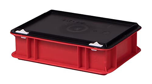 1a-TopStore Stabile Profi Aufbewahrungsbox Stapelbox Eurobox Stapelkiste mit Deckel, Kunststoffkiste lieferbar in 5 Farben und 21 Größen für Industrie, Gewerbe, Haushalt (rot, 30x20x8 cm) von 1a-TopStore