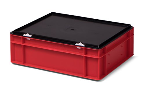 1a-TopStore Stabile Profi Aufbewahrungsbox Stapelbox Eurobox Stapelkiste mit Deckel, Kunststoffkiste lieferbar in 5 Farben und 21 Größen für Industrie, Gewerbe, Haushalt (rot, 40x30x13 cm) von 1a-TopStore