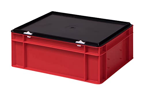 1a-TopStore Stabile Profi Aufbewahrungsbox Stapelbox Eurobox Stapelkiste mit Deckel, Kunststoffkiste lieferbar in 5 Farben und 21 Größen für Industrie, Gewerbe, Haushalt (rot, 40x30x15 cm) von 1a-TopStore