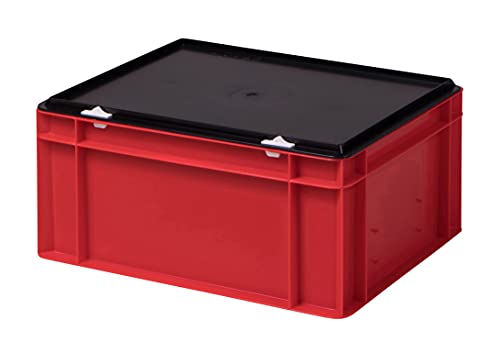 1a-TopStore Stabile Profi Aufbewahrungsbox Stapelbox Eurobox Stapelkiste mit Deckel, Kunststoffkiste lieferbar in 5 Farben und 21 Größen für Industrie, Gewerbe, Haushalt (rot, 40x30x18 cm) von 1a-TopStore