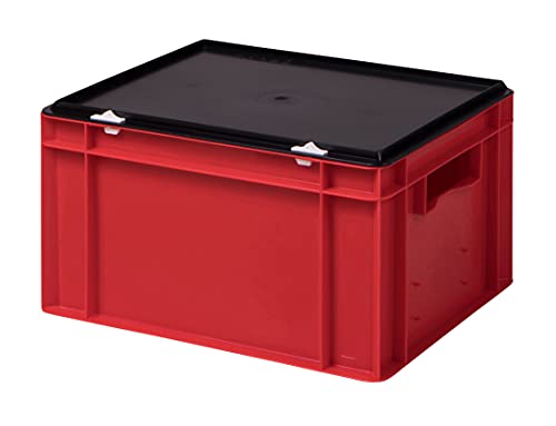 1a-TopStore Stabile Profi Aufbewahrungsbox Stapelbox Eurobox Stapelkiste mit Deckel, Kunststoffkiste lieferbar in 5 Farben und 21 Größen für Industrie, Gewerbe, Haushalt (rot, 40x30x22 cm) von 1a-TopStore