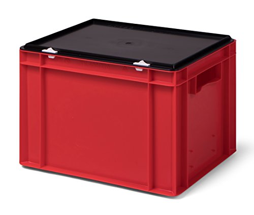 1a-TopStore Stabile Profi Aufbewahrungsbox Stapelbox Eurobox Stapelkiste mit Deckel, Kunststoffkiste lieferbar in 5 Farben und 21 Größen für Industrie, Gewerbe, Haushalt (rot, 40x30x28 cm) von 1a-TopStore