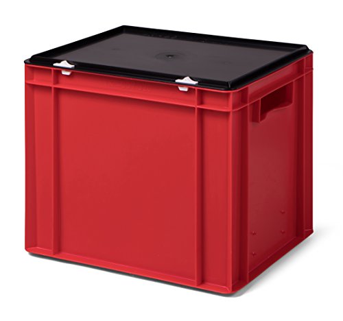 1a-TopStore Stabile Profi Aufbewahrungsbox Stapelbox Eurobox Stapelkiste mit Deckel, Kunststoffkiste lieferbar in 5 Farben und 21 Größen für Industrie, Gewerbe, Haushalt (rot, 40x30x33 cm) von 1a-TopStore