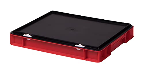 1a-TopStore Stabile Profi Aufbewahrungsbox Stapelbox Eurobox Stapelkiste mit Deckel, Kunststoffkiste lieferbar in 5 Farben und 21 Größen für Industrie, Gewerbe, Haushalt (rot, 40x30x6 cm) von 1a-TopStore