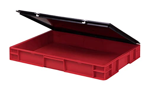 1a-TopStore Stabile Profi Aufbewahrungsbox Stapelbox Eurobox Stapelkiste mit Deckel, Kunststoffkiste lieferbar in 5 Farben und 21 Größen für Industrie, Gewerbe, Haushalt (rot, 40x30x8 cm) von 1a-TopStore