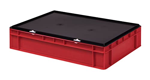 1a-TopStore Stabile Profi Aufbewahrungsbox Stapelbox Eurobox Stapelkiste mit Deckel, Kunststoffkiste lieferbar in 5 Farben und 21 Größen für Industrie, Gewerbe, Haushalt (rot, 60x40x13 cm) von 1a-TopStore