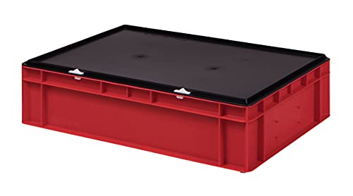 1a-TopStore Stabile Profi Aufbewahrungsbox Stapelbox Eurobox Stapelkiste mit Deckel, Kunststoffkiste lieferbar in 5 Farben und 21 Größen für Industrie, Gewerbe, Haushalt (rot, 60x40x15 cm) von 1a-TopStore