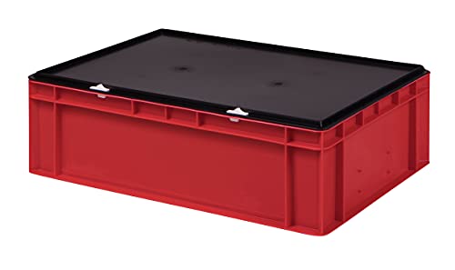 1a-TopStore Stabile Profi Aufbewahrungsbox Stapelbox Eurobox Stapelkiste mit Deckel, Kunststoffkiste lieferbar in 5 Farben und 21 Größen für Industrie, Gewerbe, Haushalt (rot, 60x40x18 cm) von 1a-TopStore