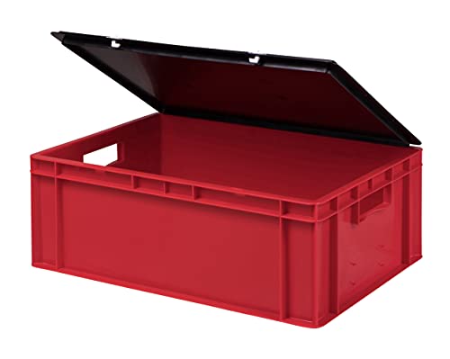 1a-TopStore Stabile Profi Aufbewahrungsbox Stapelbox Eurobox Stapelkiste mit Deckel, Kunststoffkiste lieferbar in 5 Farben und 21 Größen für Industrie, Gewerbe, Haushalt (rot, 60x40x22 cm) von 1a-TopStore