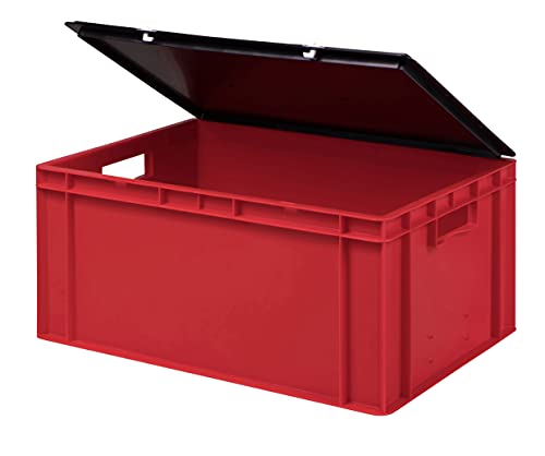 1a-TopStore Stabile Profi Aufbewahrungsbox Stapelbox Eurobox Stapelkiste mit Deckel, Kunststoffkiste lieferbar in 5 Farben und 21 Größen für Industrie, Gewerbe, Haushalt (rot, 60x40x28 cm) von 1a-TopStore